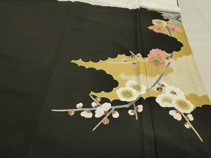 平和屋着物●人間国宝・羽田登喜男　豪華黒留袖　鴛鴦枝花文　正絹　逸品　CAAS0074th