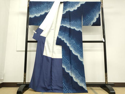 平和屋着物●上質な小紋　作家物　絞り　藍　雲取り文　正絹　逸品　CAAS0078th