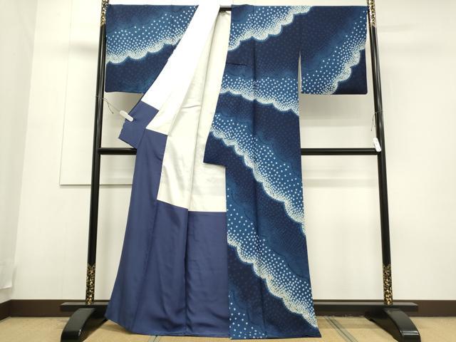 平和屋着物●上質な小紋　作家物　絞り　藍　雲取り文　正絹　逸品　CAAS0078th