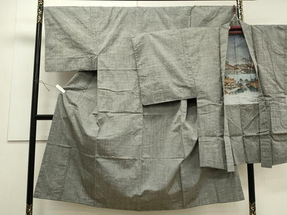 平和屋着物●男性 紬 アンサンブル 色無地 銀鼠色 やまと誂製 正絹 逸品 未使用 CAAS0089th