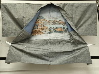平和屋着物●男性 紬 アンサンブル 色無地 銀鼠色 やまと誂製 正絹 逸品 未使用 CAAS0089th