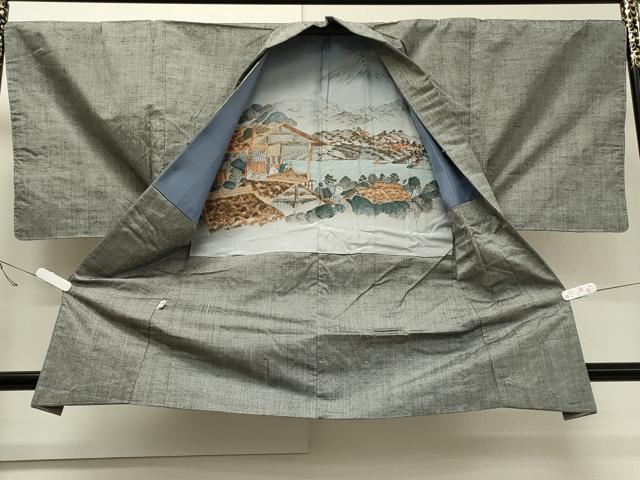 平和屋着物●男性 紬 アンサンブル 色無地 銀鼠色 やまと誂製 正絹 逸品 未使用 CAAS0089th