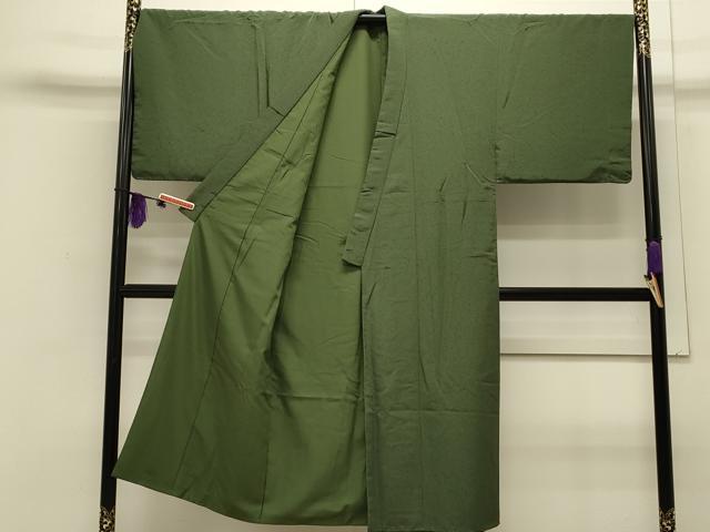 平和屋着物●男性　色無地　アンサンブル　老竹色　洗える着物　CAAS0136th