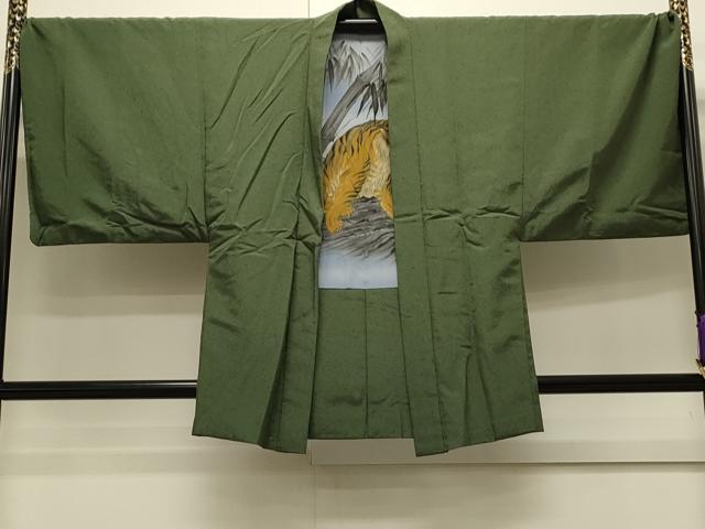 平和屋着物●男性　色無地　アンサンブル　老竹色　洗える着物　CAAS0136th