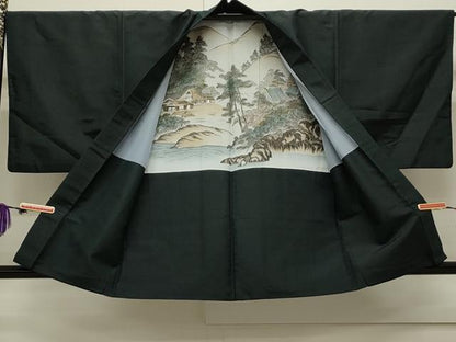 平和屋着物●男性　紬　アンサンブル　色無地　褐返色　正絹　逸品　CAAS0137th