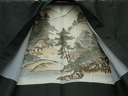 平和屋着物●男性　紬　アンサンブル　色無地　褐返色　正絹　逸品　CAAS0137th