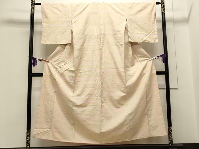 平和屋着物●紅花紬　米沢 　横段文　正絹　逸品　未使用　CAAS0155th