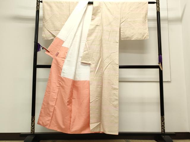 平和屋着物●紅花紬　米沢 　横段文　正絹　逸品　未使用　CAAS0155th