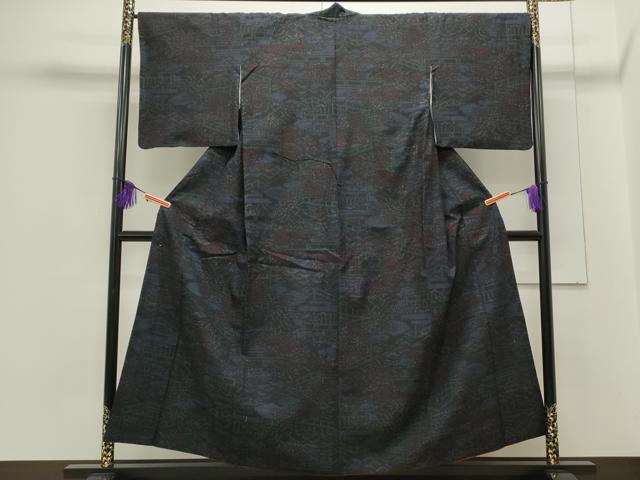 平和屋着物●本場結城紬 80亀甲 風景花文 正絹 逸品 CAAS0216th