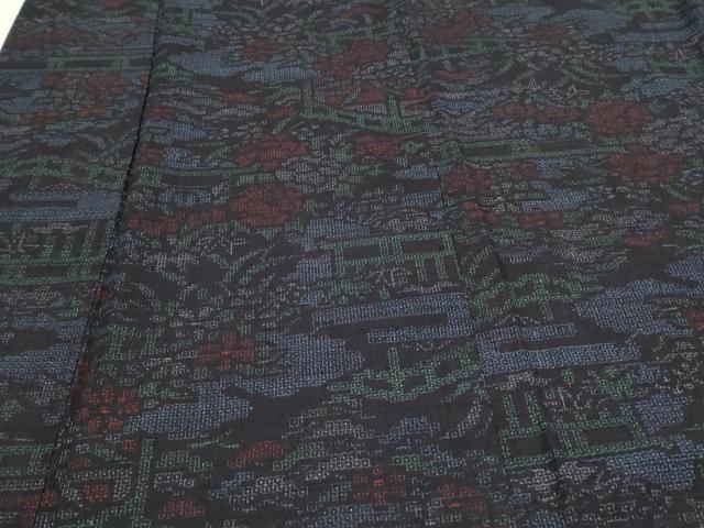 平和屋着物●本場結城紬 80亀甲 風景花文 正絹 逸品 CAAS0216th