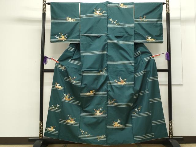 平和屋着物●訪問着 紬地 総刺繍 舟 草葉文 金糸 正絹 逸品 CAAS0217th