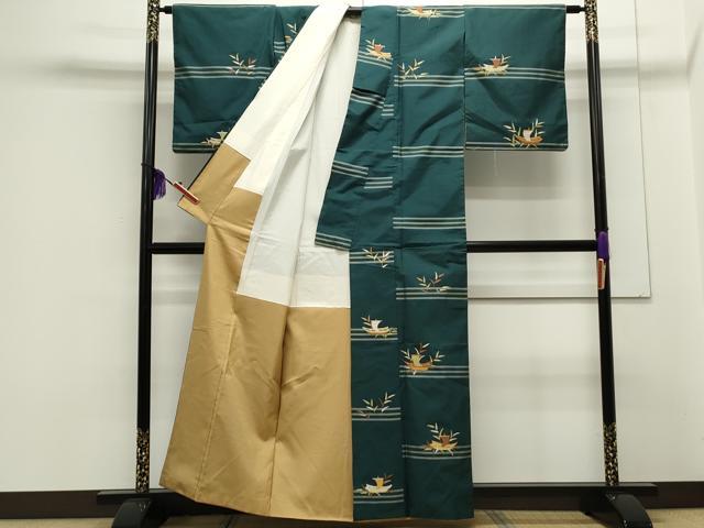 平和屋着物●訪問着 紬地 総刺繍 舟 草葉文 金糸 正絹 逸品 CAAS0217th