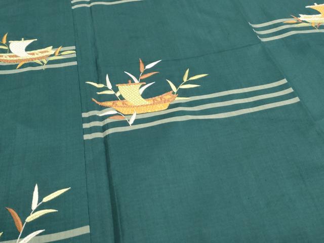 平和屋着物●訪問着 紬地 総刺繍 舟 草葉文 金糸 正絹 逸品 CAAS0217th