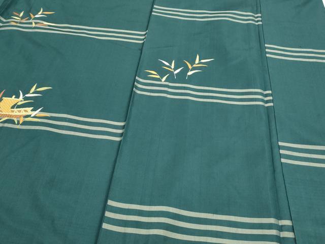 平和屋着物●訪問着 紬地 総刺繍 舟 草葉文 金糸 正絹 逸品 CAAS0217th