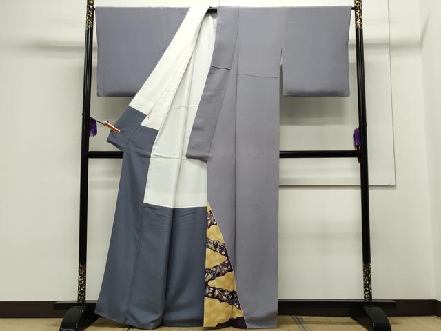 久呂田明功 落款入 東京友禅 切り帯 鬼しぼちりめん 金彩 椿文様 正絹 久呂田明功 落款入 東京友禅 切り帯 鬼しぼちりめん 金彩 椿文様