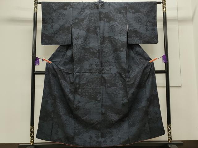 平和屋着物●結城紬　80亀甲　雲重ね吉祥花文　正絹　逸品　CAAS0249th