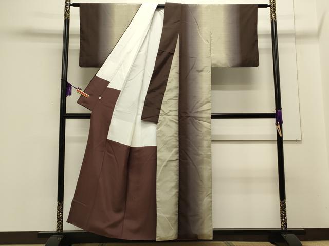 平和屋着物●上質な紬 間道 嵯峨ぼかし 反端付き 正絹 逸品 CAAS0253th