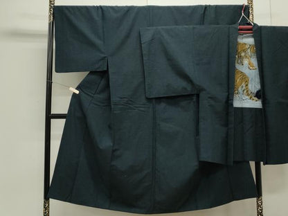 平和屋着物●男性 紬 アンサンブル 色無地 濃藍色 正絹 逸品 CAAS0276th