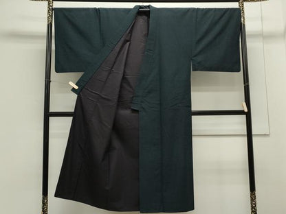 平和屋着物●男性 紬 アンサンブル 色無地 濃藍色 正絹 逸品 CAAS0276th
