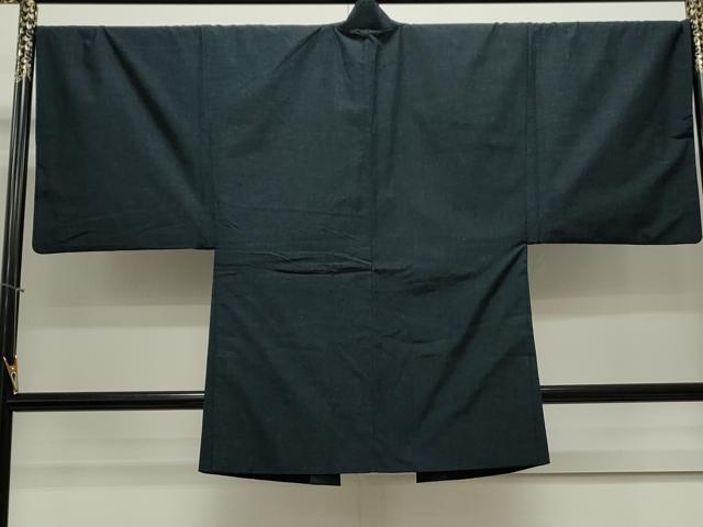 平和屋着物●男性 紬 アンサンブル 色無地 濃藍色 正絹 逸品 CAAS0276th