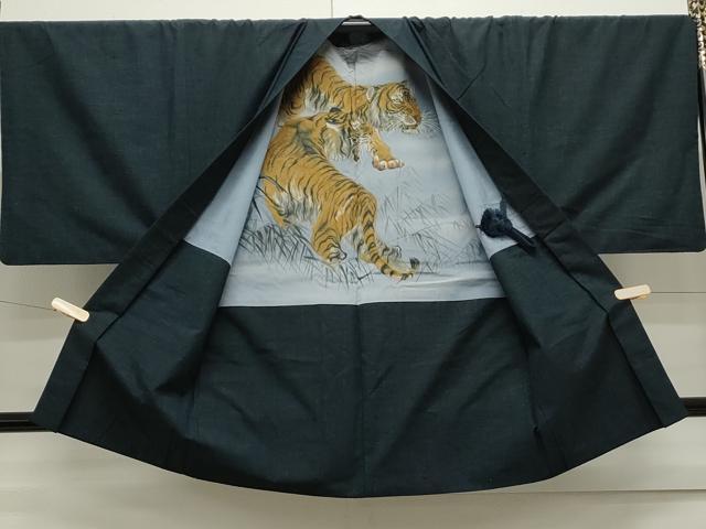 平和屋着物●男性 紬 アンサンブル 色無地 濃藍色 正絹 逸品 CAAS0276th