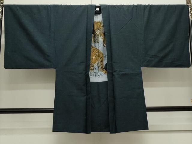 平和屋着物●男性 紬 アンサンブル 色無地 濃藍色 正絹 逸品 CAAS0276th