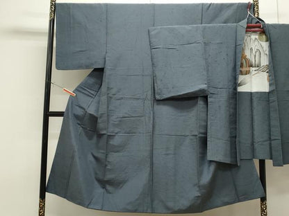 平和屋着物●男性 髭紬 アンサンブル 色無地 藍鼠色 正絹 逸品 CAAS0288th