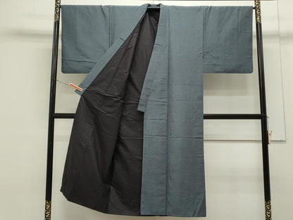 平和屋着物●男性 髭紬 アンサンブル 色無地 藍鼠色 正絹 逸品 CAAS0288th
