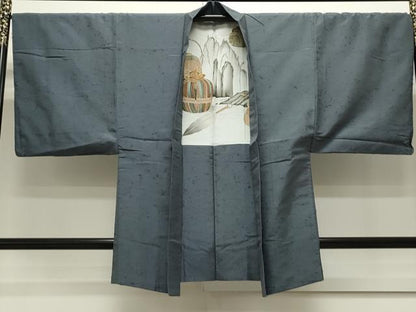 平和屋着物●男性 髭紬 アンサンブル 色無地 藍鼠色 正絹 逸品 CAAS0288th