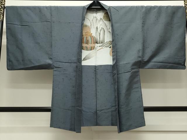 平和屋着物●男性 髭紬 アンサンブル 色無地 藍鼠色 正絹 逸品 CAAS0288th