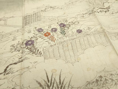 平和屋着物●訪問着　紬地　刺繍　風景文　正絹　逸品　CAAS0321th