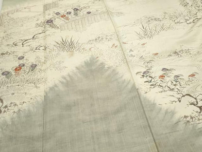 平和屋着物●訪問着　紬地　刺繍　風景文　正絹　逸品　CAAS0321th