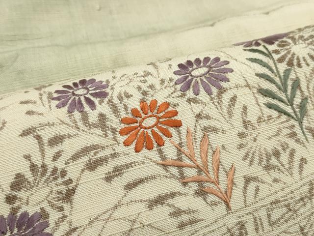 平和屋着物●訪問着　紬地　刺繍　風景文　正絹　逸品　CAAS0321th