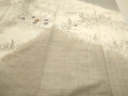 平和屋着物●訪問着　紬地　刺繍　風景文　正絹　逸品　CAAS0321th