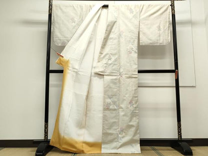 平和屋着物●本場大島紬 白大島 9マルキ 草花文 証紙付き 正絹 逸品 CAAS0341th