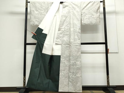 平和屋着物●本場大島紬 白大島 9マルキ 遠山風景文 正絹 逸品 CAAS0370th
