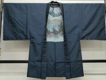 平和屋着物●男性　瑞峰紬　アンサンブル　色無地　留紺色　正絹　逸品　未使用　CAAS0398th
