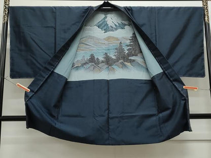 平和屋着物●男性　瑞峰紬　アンサンブル　色無地　留紺色　正絹　逸品　未使用　CAAS0398th