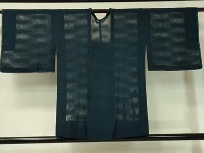 平和屋着物▽道行コート　スリーシーズン　春夏秋　塵除け　紗　流線文　黒地　正絹　逸品　未使用　CAAS0526vp