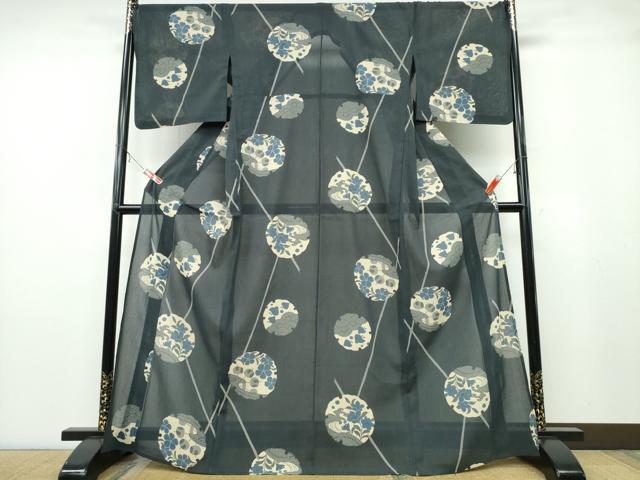 平和屋着物＊夏物　小紋　絽　竹垣雪輪立波花文　洗える着物　CAAQ1232ngm