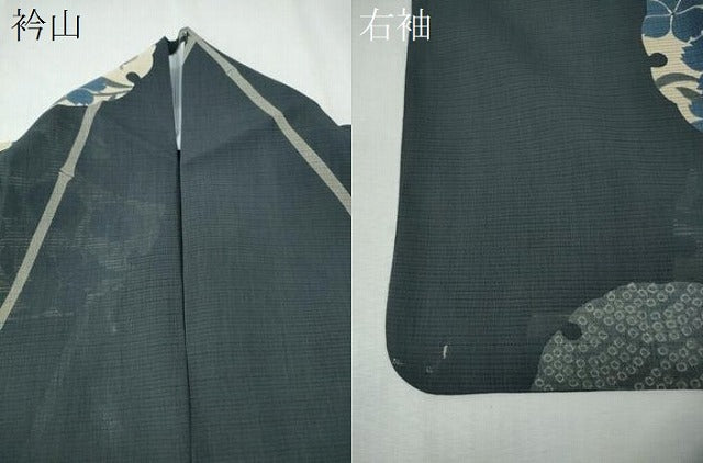 平和屋着物＊夏物　小紋　絽　竹垣雪輪立波花文　洗える着物　CAAQ1232ngm