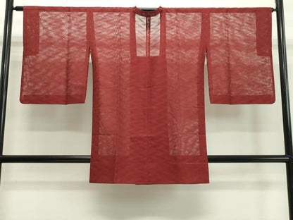 平和屋着物▽道行コート スリーシーズン 春夏秋 塵除け 紗 吉祥文 紅海老茶色 正絹 逸品 CAAS1955gh