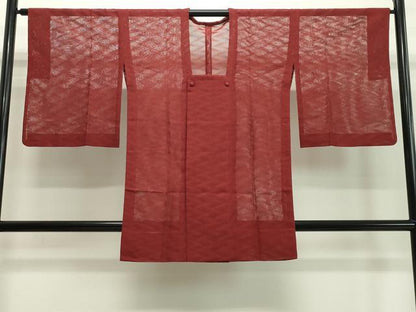 平和屋着物▽道行コート スリーシーズン 春夏秋 塵除け 紗 吉祥文 紅海老茶色 正絹 逸品 CAAS1955gh