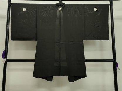 平和屋着物▽男性 黒紋付 長羽織 スリーシーズン 春夏秋 塵除け 絽 正絹 逸品 CAAS1979gh