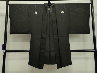 平和屋着物▽男性 黒紋付 長羽織 スリーシーズン 春夏秋 塵除け 絽 正絹 逸品 CAAS1979gh
