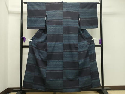 平和屋着物▽本塩沢 単衣 市松菱吉祥文 正絹 逸品 CAAS2150gh