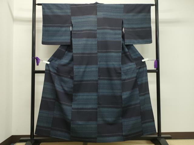平和屋着物▽本塩沢 単衣 市松菱吉祥文 正絹 逸品 CAAS2150gh