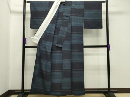 平和屋着物▽本塩沢 単衣 市松菱吉祥文 正絹 逸品 CAAS2150gh