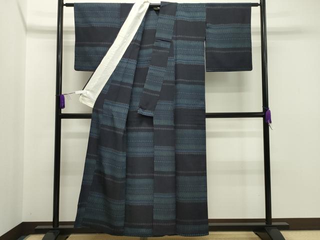 平和屋着物▽本塩沢 単衣 市松菱吉祥文 正絹 逸品 CAAS2150gh