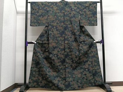 平和屋着物▽上質な紬 単衣 草花文 正絹 逸品 未使用 CAAS2406xi